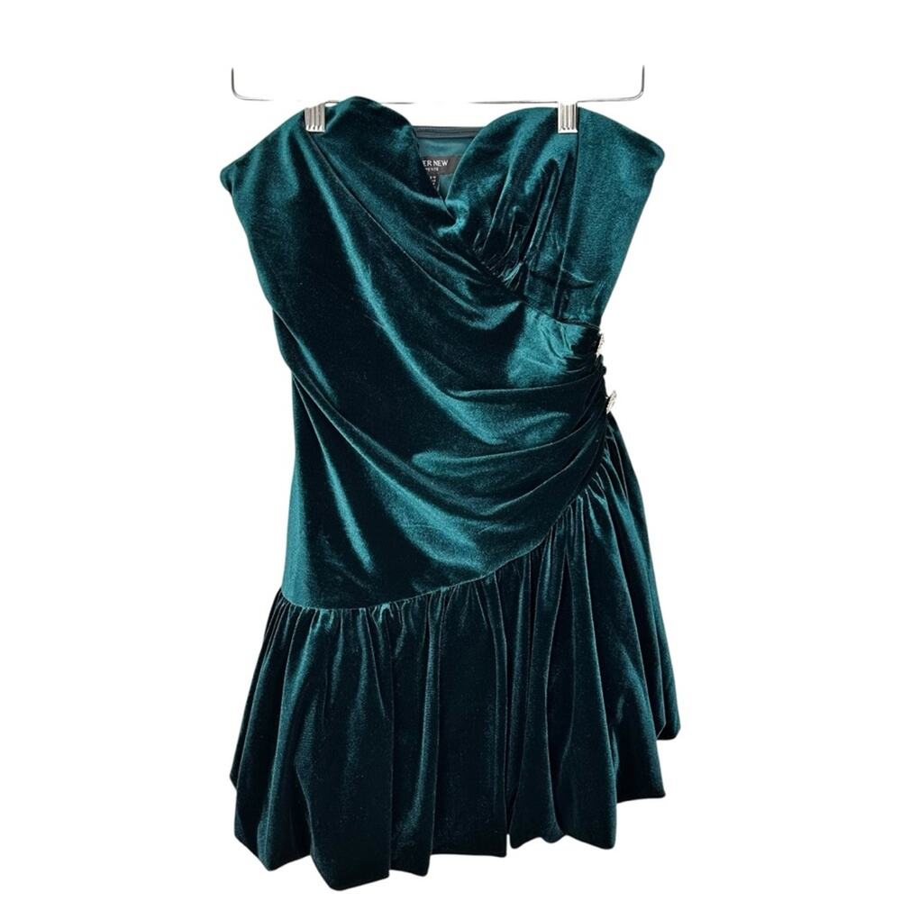 Ever New Bubble Hem Mini Velvet Emerald Dress Heart Diamanté Sz 8 Petite Party - Picture 5 of 12